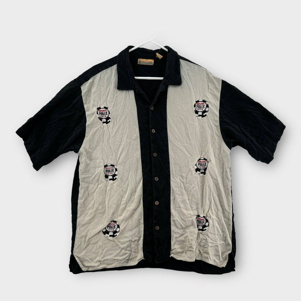 Bobby Chan World‎ Series Of Poker Shirt Silk Mens XL Black Embroidered Gambling